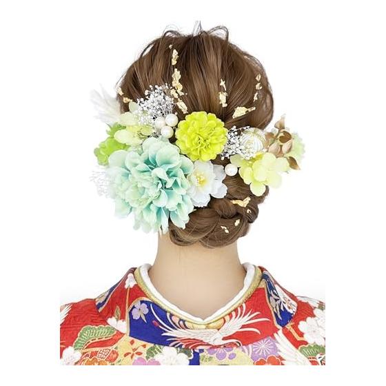 JZOON 19-Piece Dried Flower Hair Accessory Set with Baby's Breath, Japanese Beads, Gold Flakes, Mizuhiki, and Dahlia Motif - Handmade Hair Ornaments