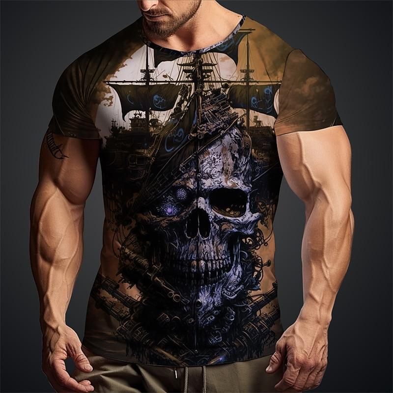 

Men s Graphic Haunted Pirate Ship Skulls T Shirt Short Sleeve T shirt 3D Print Crew Neck Shirt Daily Designer Retro Vintage 5XL