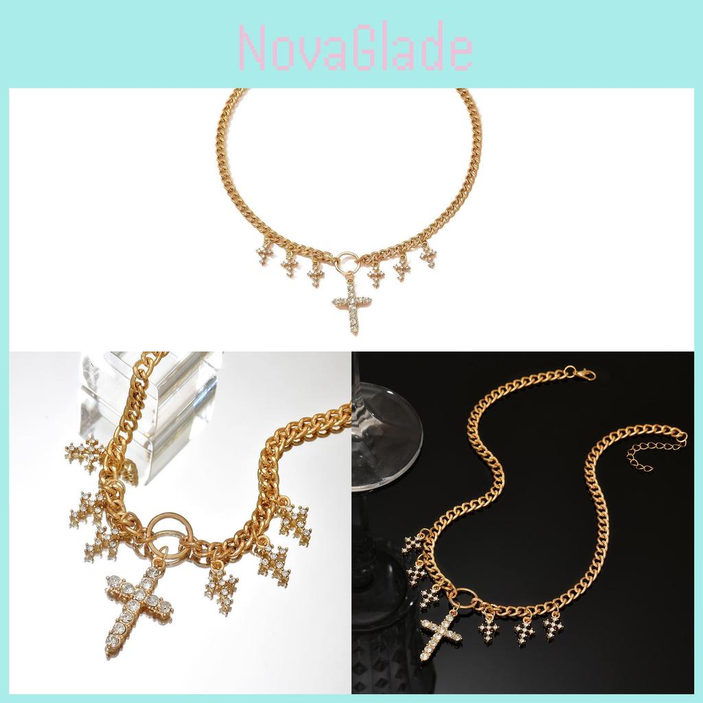 Cross Pendant Multilayer Necklace With Geometric Metal Chain For Womens Fashion Accessory