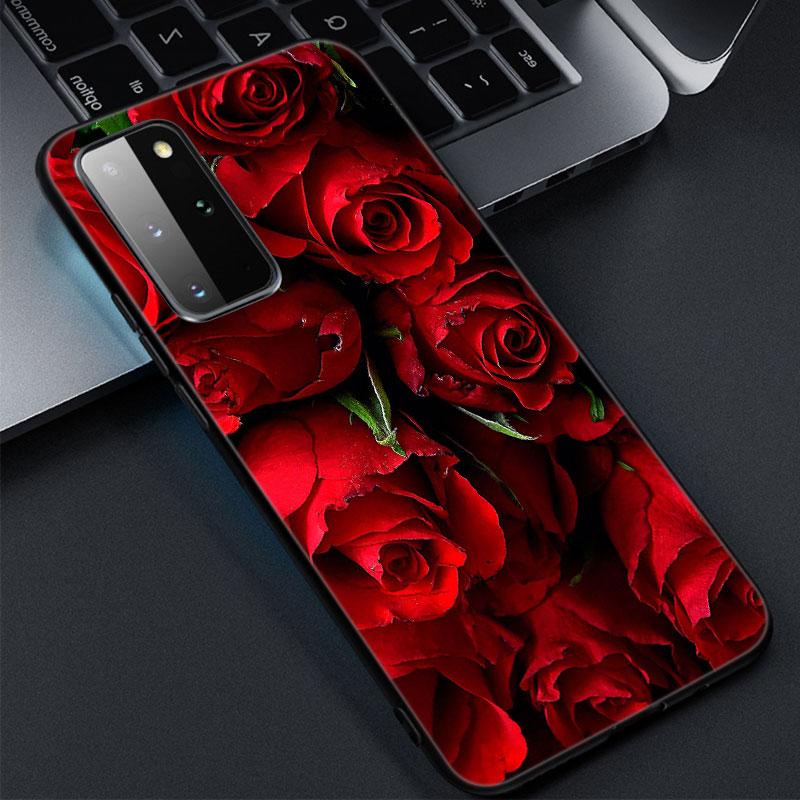 Husă de telefon cu flori de trandafir roșu strălucitor pentru iPhone Samsung Galaxy Redmi Xiaomi Oppo OnePlus Note SA 7 8 9 10 11 12 13 14 20 21 22 23 53 54 Pro Max Ultra
