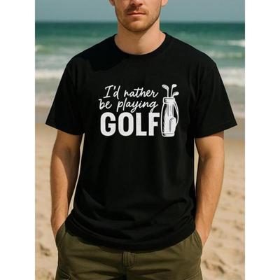 European Sizes Fun I'd Rather Be Playing GOLF Men's Printed Short-sleeved Shirt, Medium Elasticity Fashionable Style