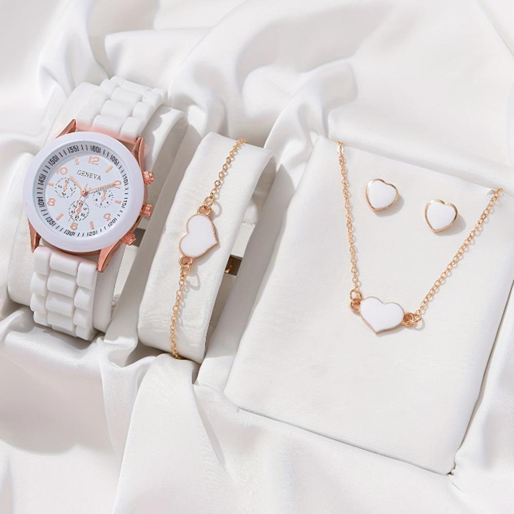 New Women'S Korean Version Of High-End Quartz Watch Simple Classic Silicone Strap Women'S Watch Fashion Set