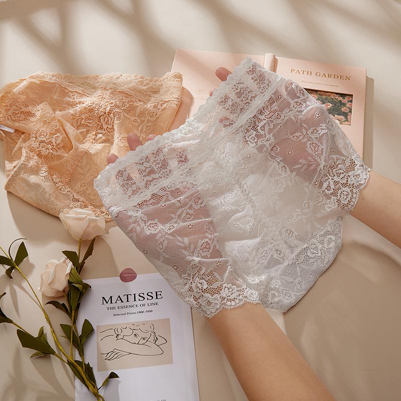Female Summer Sexy Lace Hollow Lift Hip Pure Cotton Crotch Waist Triangle Briefs