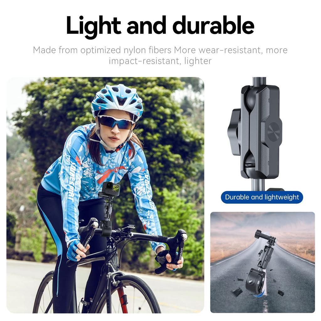 TELESIN Rotating Claw Clamp Mount for Cycling and Double Ball Head with Clip Mount for Action Camera Gripper Compatible with GoPro Hero Insta360 DJI