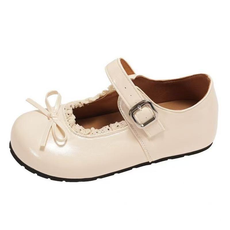 Ballett Mary Jane Schuhe mit runder Spitze Herbst neu Schleifenschnalle kleine Lederschuhe Student