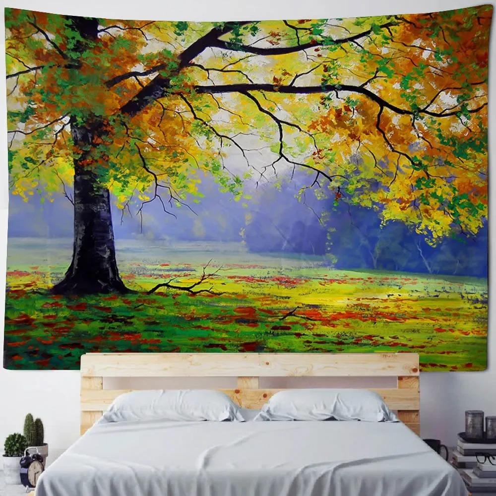 Oil Painting Colorful Big Tree Decorative Tapestry Home Wall Decoration Office Living Room Tapestry