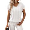 Women's Fashionable Solid Color V Neck  Short Sleeved Pullover T-shirt Top