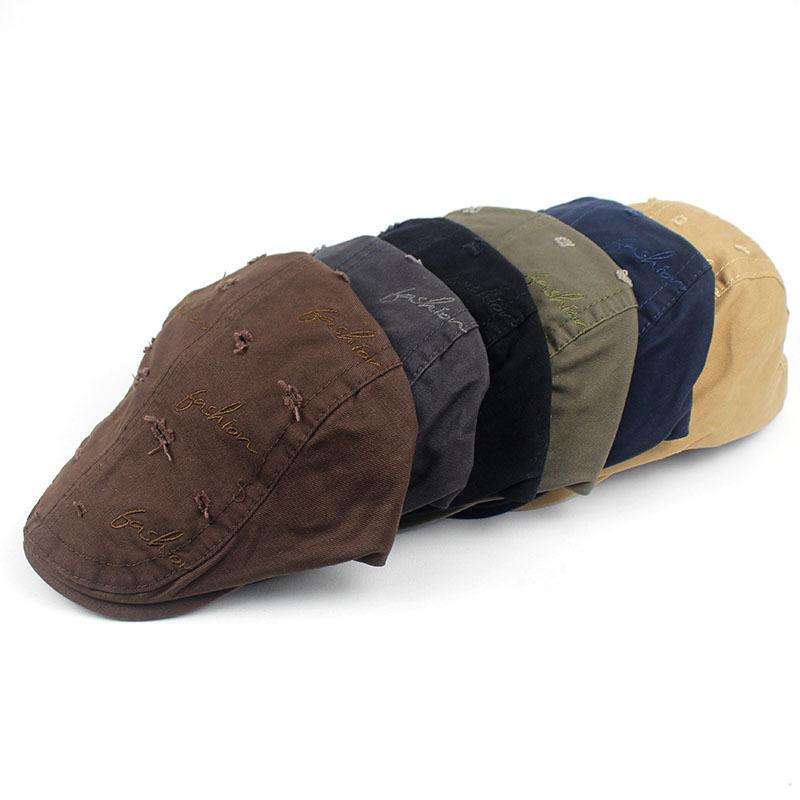 Ripped beret men's cotton cloth do old fashion letter embroidery cap new forward hat