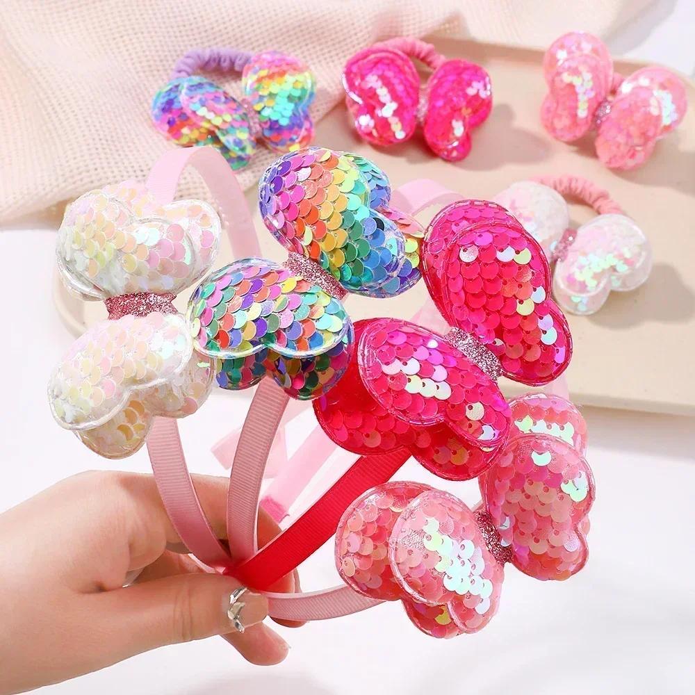 2/3 Pcs Baby Sequins Butterfly Flower Hairbands for Girls Hair Ties Set Clips Bows Headband Kids Headwear Gifts Hair Accessories