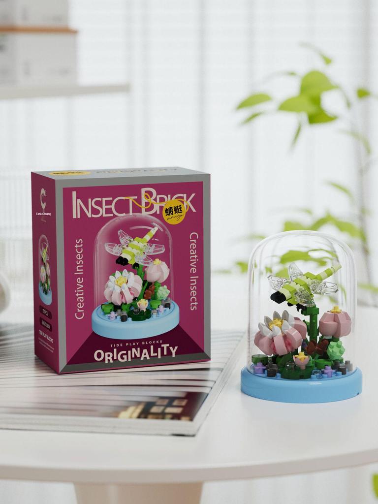 Cross-Border Insect Building Series: Lego-Compatible Flower Bonsai Assembly Toy for Kids