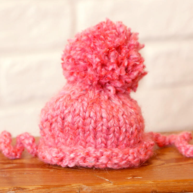 Pom-pom hat - mohair pink melange small