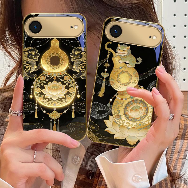 Golden Lion Calabash For IPhone 17Pro Max 16 17 Pro oMax 15 Pro 14 13 Plus 12Mini 11ProMax XR 16E Air Golden Glass Phone Case