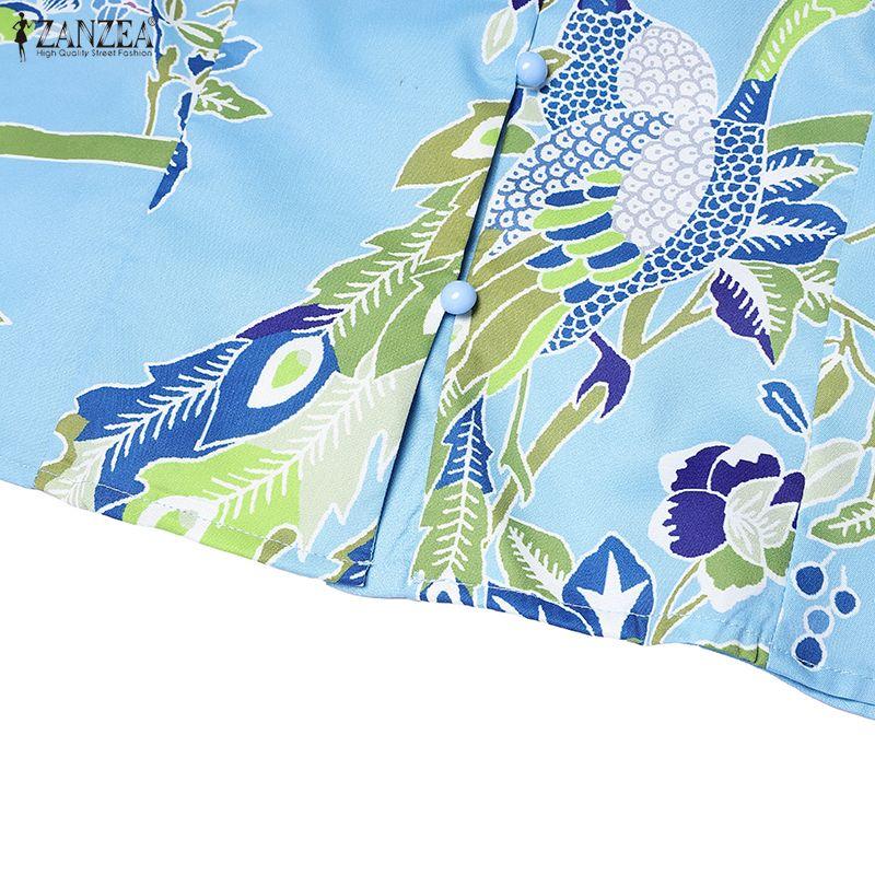 ZANZEA Women's 3/4 Sleeve V-Neck Printed Two Piece Set