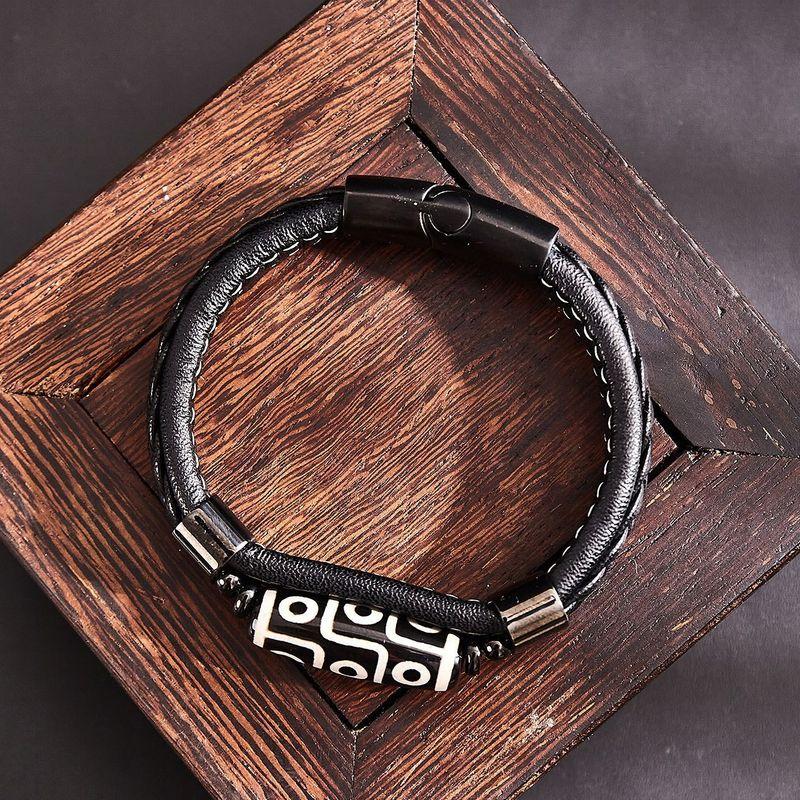 

Тибетский браслет из бусин Дзи, плетеный кожаный браслет-оберег, парный, этнический стиль, аксессуары, браслет с бусинами на удачу, украшение 19cm S140-B (nine eyes beads belt) black buckle