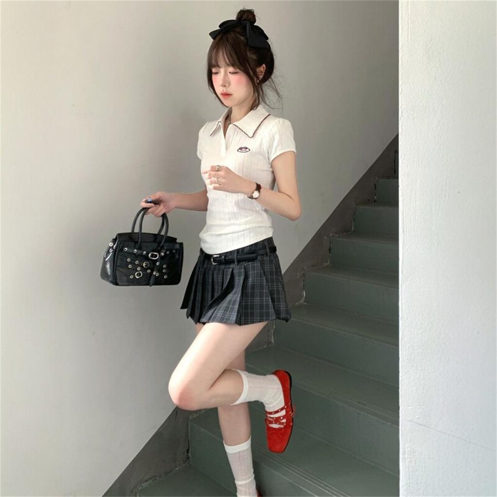 Japanese college style casual sports suit women's summer short-sleeved polo shirt short skirt girl age reduction two-piece set