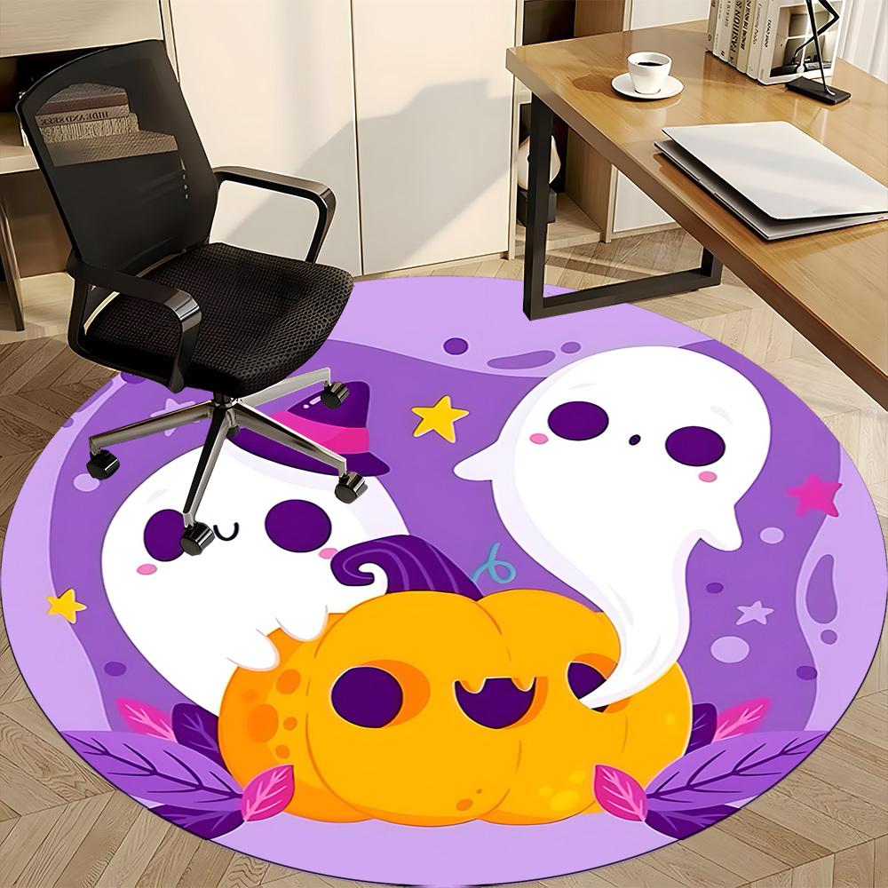 1pc Ghost Pumpkin Office Round Area Rug, Indoor Mat Suitable ForOffice, Under Office Chairs Bedroom Living Room Home Decor, Room Deco, D082
