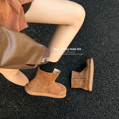 First Layer Cowhide~ Genuine Leather Retro Ugly Cute Big Head Boots Flat Bottom Short Boots Women's Maillard Round Head Martin Boots