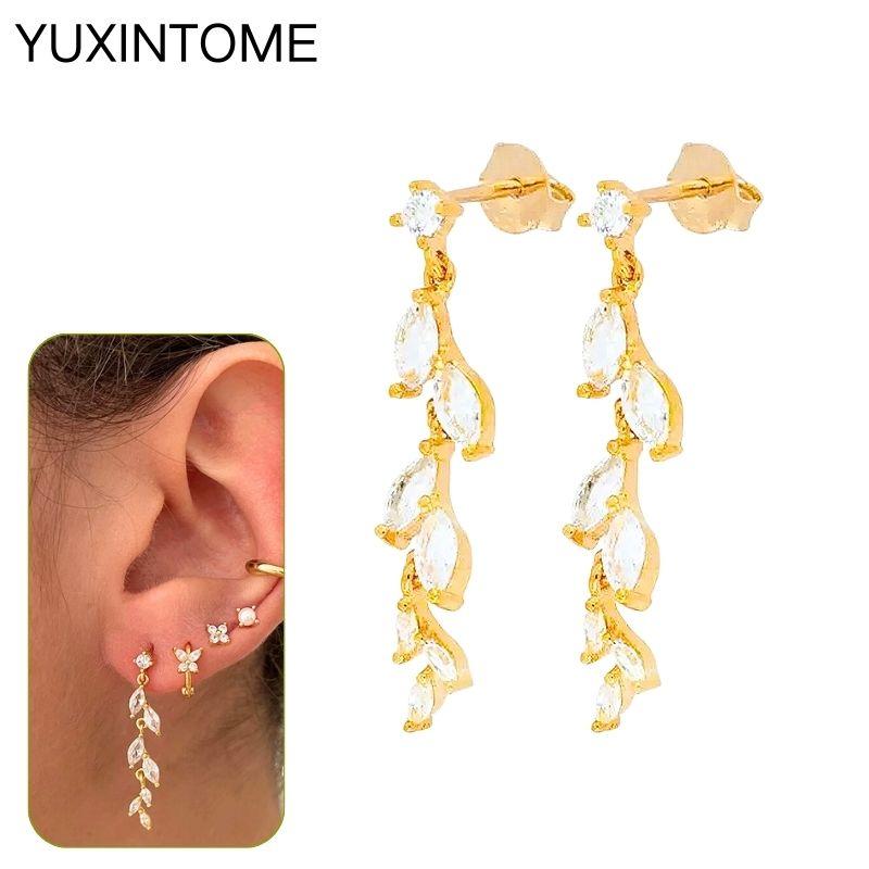 925 Silbernadel Exquisite Weiße Zirkon Steckerohrringe für Damen Geometrische Lange Kette Quaste Ohrringe Luxuriöser Schmuck