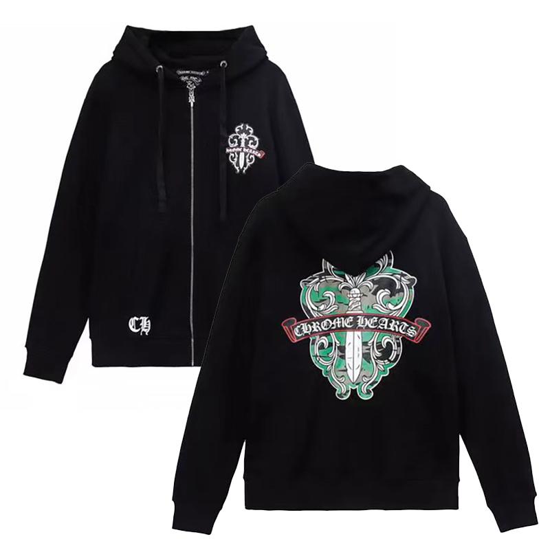 834 CHROME HEARTS 2025 Autumn and Winter New Plus Size Classic Style Logo Zipper Hooded Sweatshirt, Suitable for Couples to Wear
