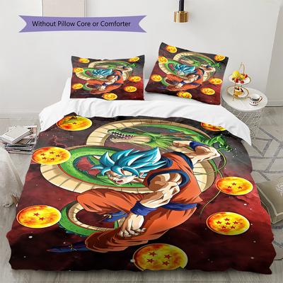 Lenjerie de pat cu model Son Goku, Set cu cuvertură, Husă de cuvertură, Față de pernă, Cadou de casă, Cadou de ziua de naștere (1 * husă de pilotă + 2 * fețe de pernă, fără miez)
