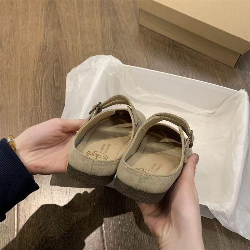 Lazy half slippers retro fashion versatile Boken slippers women's outer wear 2025 spring and autumn new flat bottom one pedal