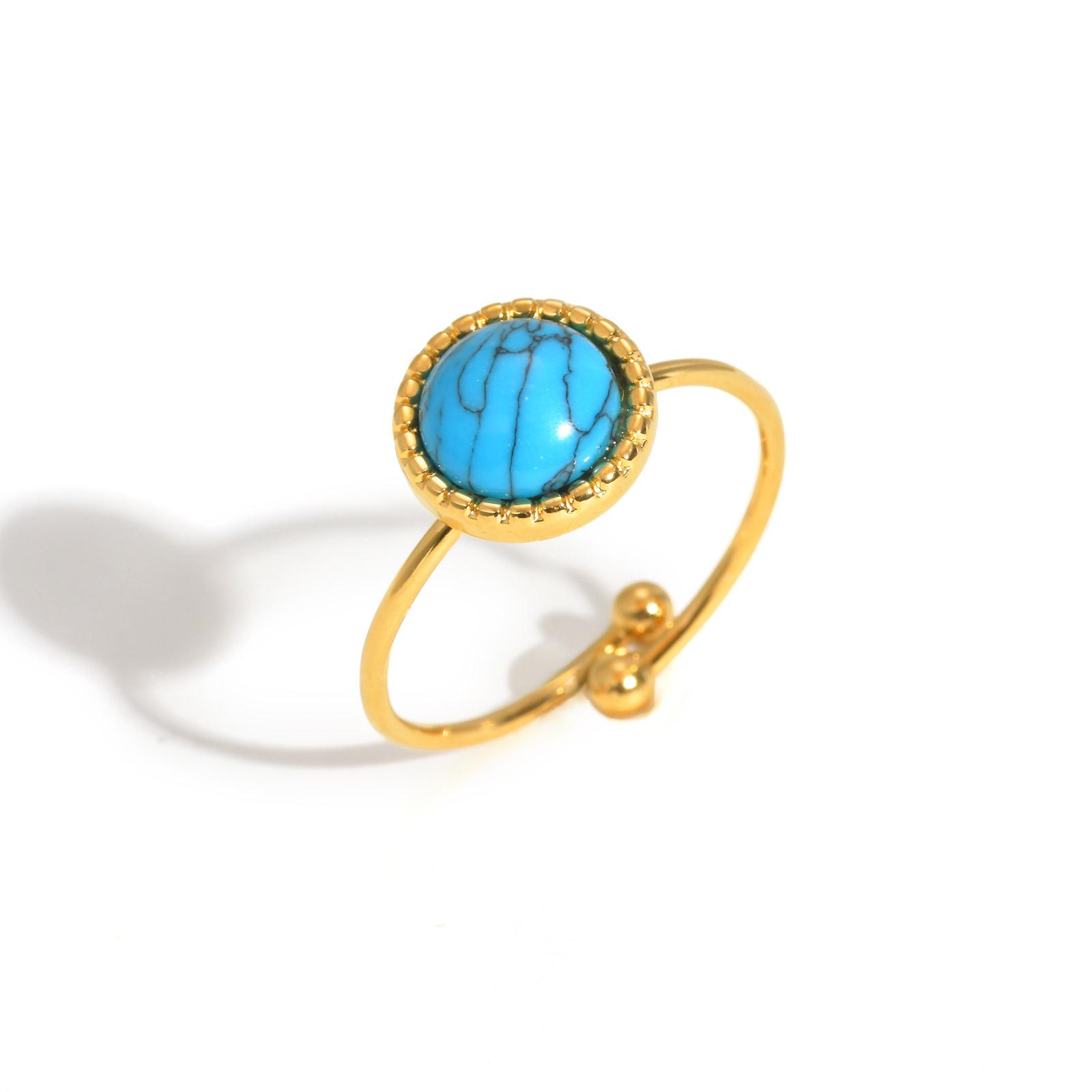 

Trendy Geometric Turquoise Opening Ring for Women, Stainless Steel Oval Rings,Fashion Jewelry Mother s Day Gift