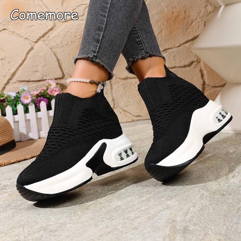 Thick Sole Height Increasing Women's Mesh Breathable Casual Shoes Platform Slip on Sneakers Lightweight Wedges Vulcanized Shoes