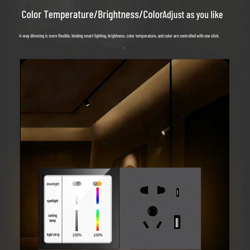 Comutator inteligent multifuncțional Tuya de 4 inch pentru scene și reglare a intensității luminoase cu control prin mobil