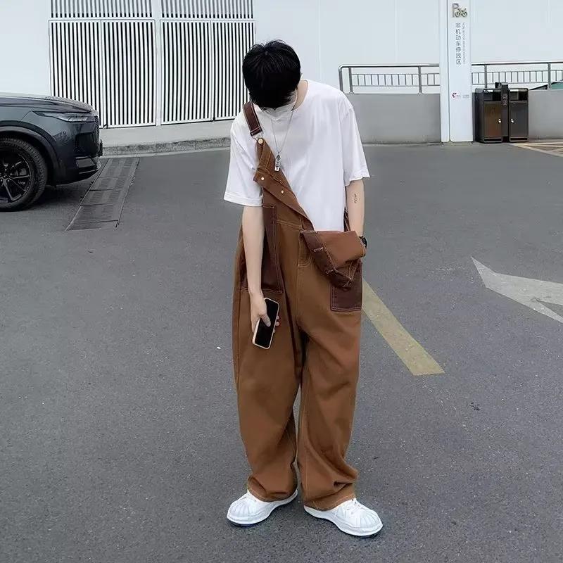Retro Brown Coffee Color Denim Overalls Men's Suspenders Small Overalls One-piece Pants