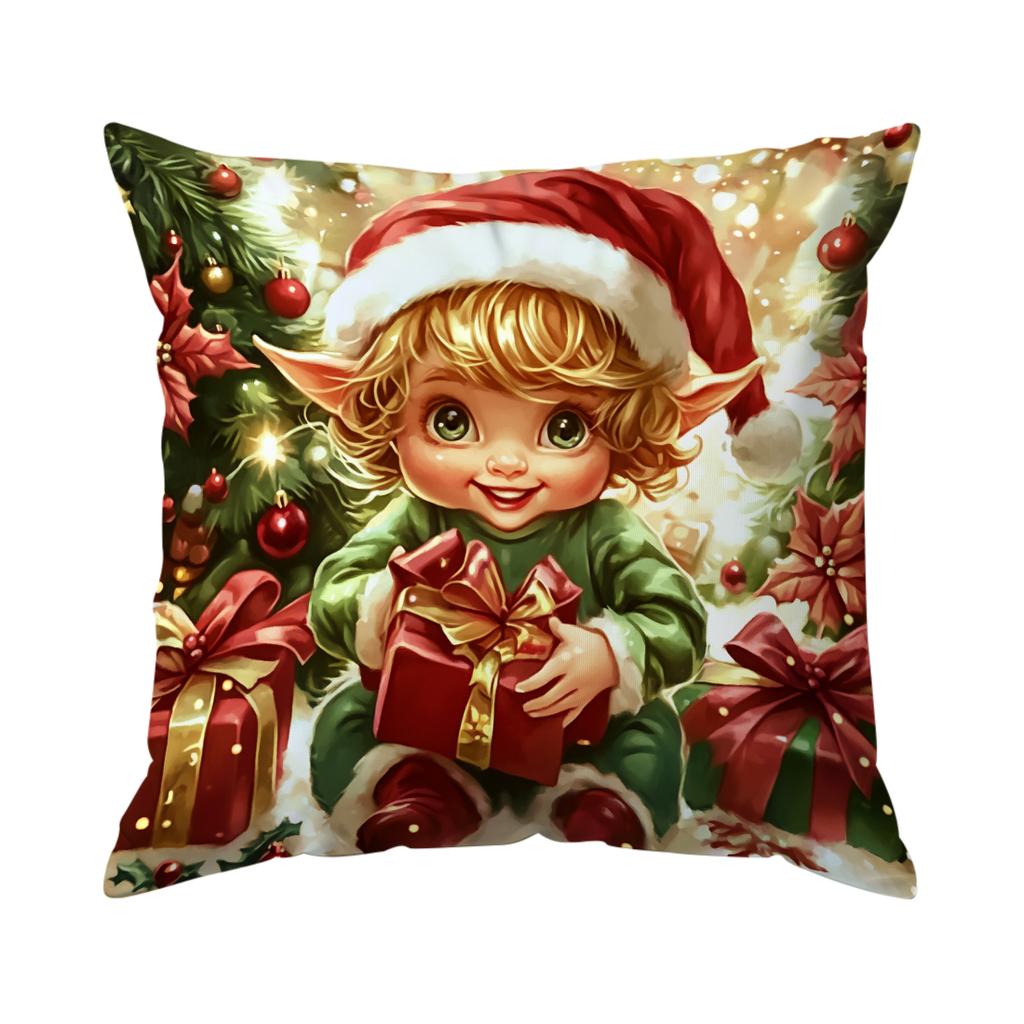 45X45Cm Christmas Elf Pillowcase Bedroom Sofa Cushion Cover 100% Polyester Living Room Cushion Pillowcase Home Decor