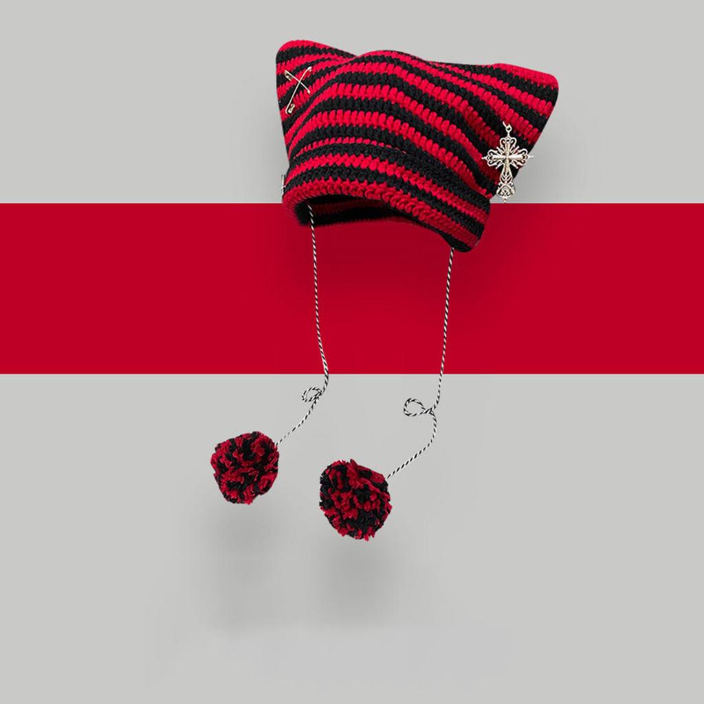 Hats For Women Vintage Women Hat Goth Hat Accessories Slouchy Cross Metal Fittings, Pompoms
