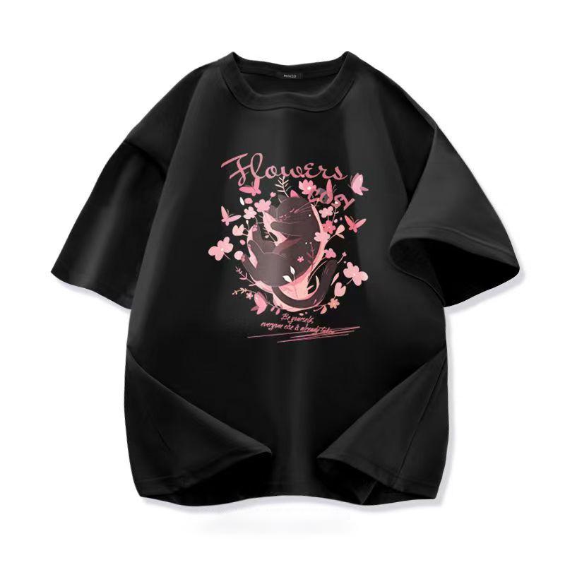 Bayan Yaz Popüler Kısa Kollu Tişört Pamuk Nefes Alabilir Bol Üst Baskılı Tişört Günlük