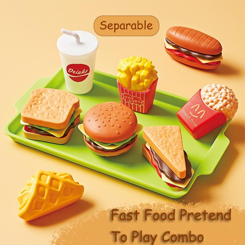 Kids Kitchen Toy Pretends Play Cooking Food Game Hamburger Pizza Snack Fruit Vegetable Simulation Food Set Of Toy For Girls Boys