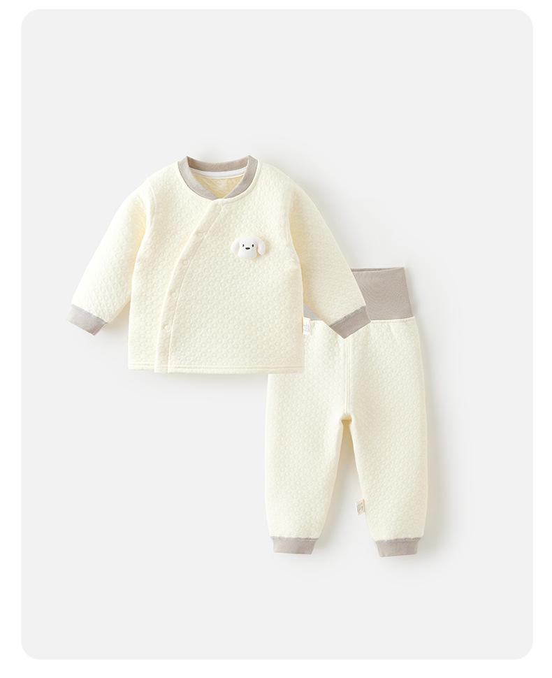 Infant Quilted Winter Set: Baby Warm Underwear with Split Clothes, Autumn Pants & Shirts