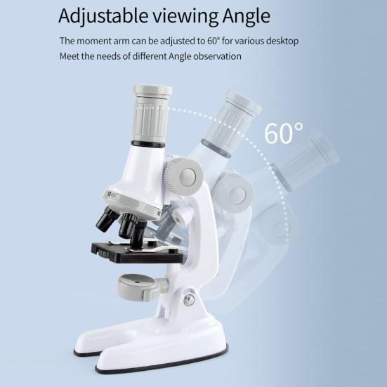 1 Set Adjustable Focus LED Fill Light Optical PMMA Lens High Multiple Student Microscope 100X/600X/1200X Handheld Optical Microscope Kit Laboratory