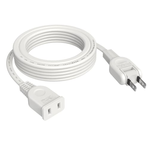 Extension Cord, 1 Port, Black, White, 15A, 1500W, Tracking Resistant, Double Covered, Insulated Cap, AC Adapter, Clean Connection, Outlet, Selectable