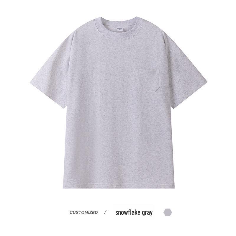 

Heavyweight 260g Japanese Retro Double Yarn Cotton Pocket T-Shirt – Solid Color, Round Neck Short Sleeve for Couples L (Recommended 120-140 jin)