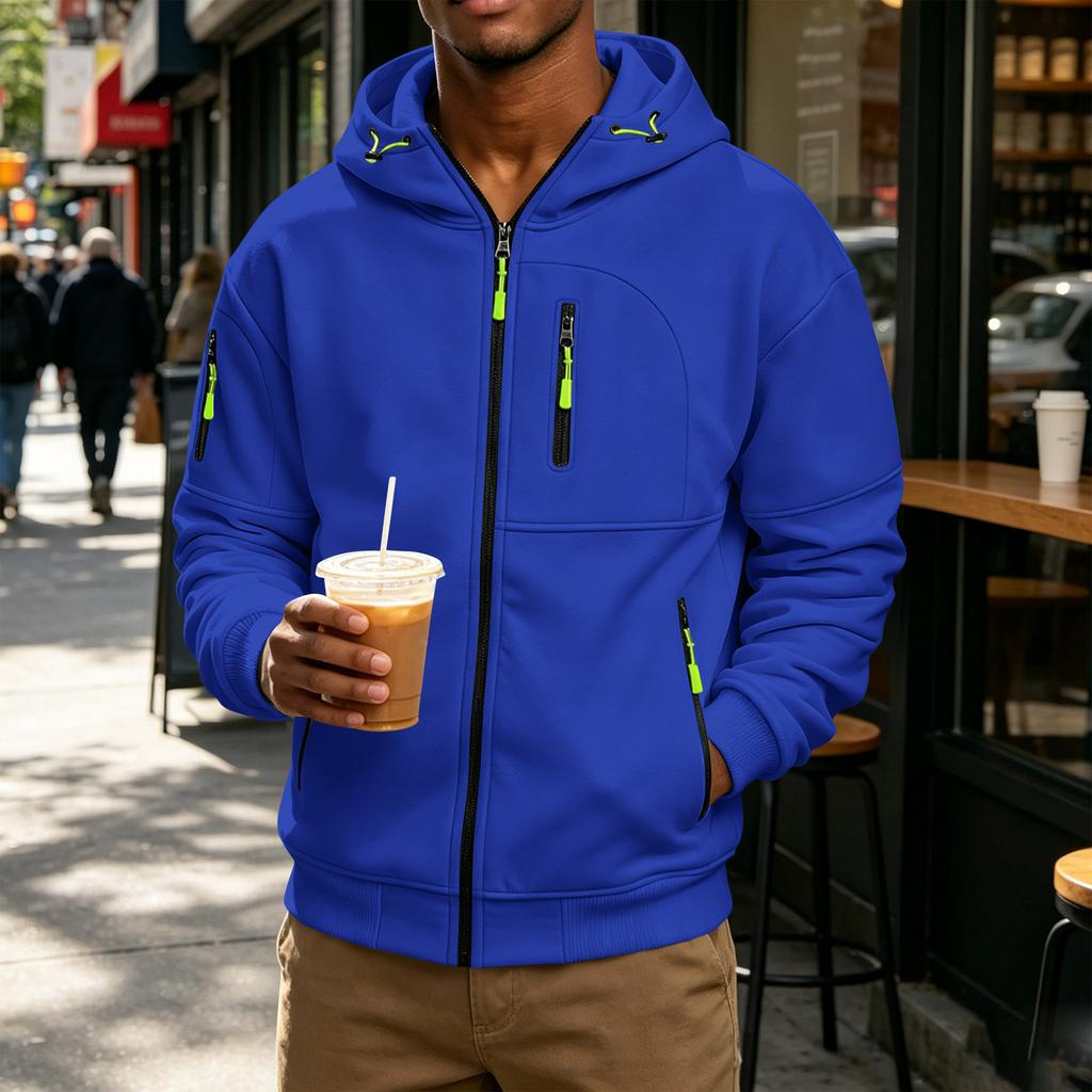 Men's Casual Color Hooded Long Sleeve Jacket for Everyday Wear