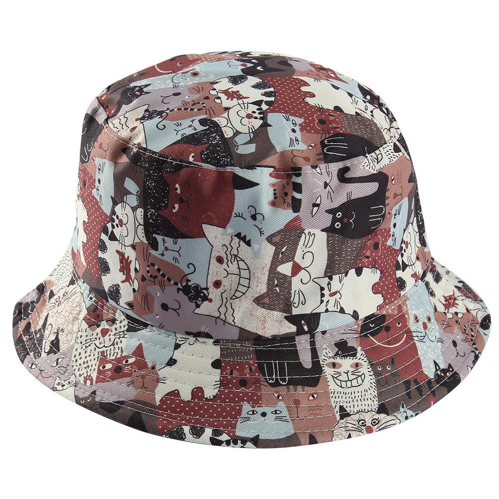 Reversible Double-Sided Bucket Hat Cute Giant Panda Cat Cartoon Fisherman Cap Outdoor Sun Hat For Men Women