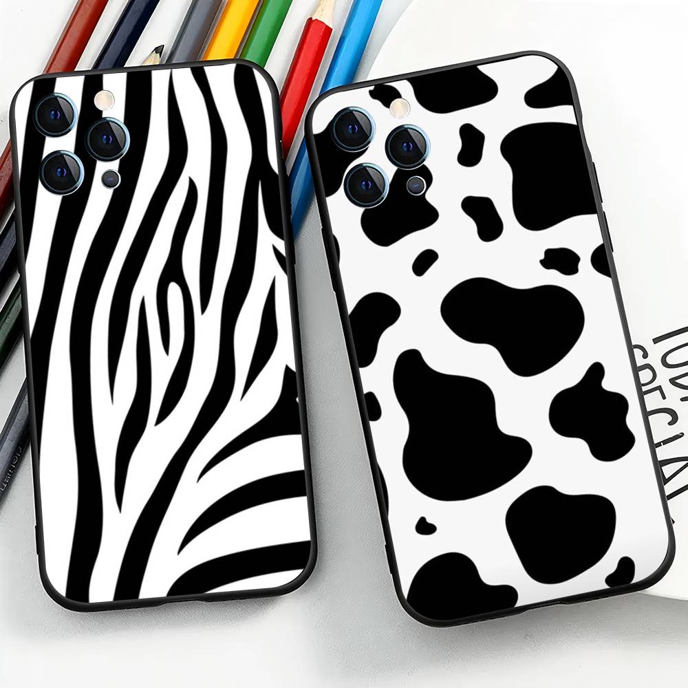 Milk Cow Zebra Strip For iPhone 13,17,11,12,16,14,15,Plus,Pro Max Soft Silicone Black Phone Case
