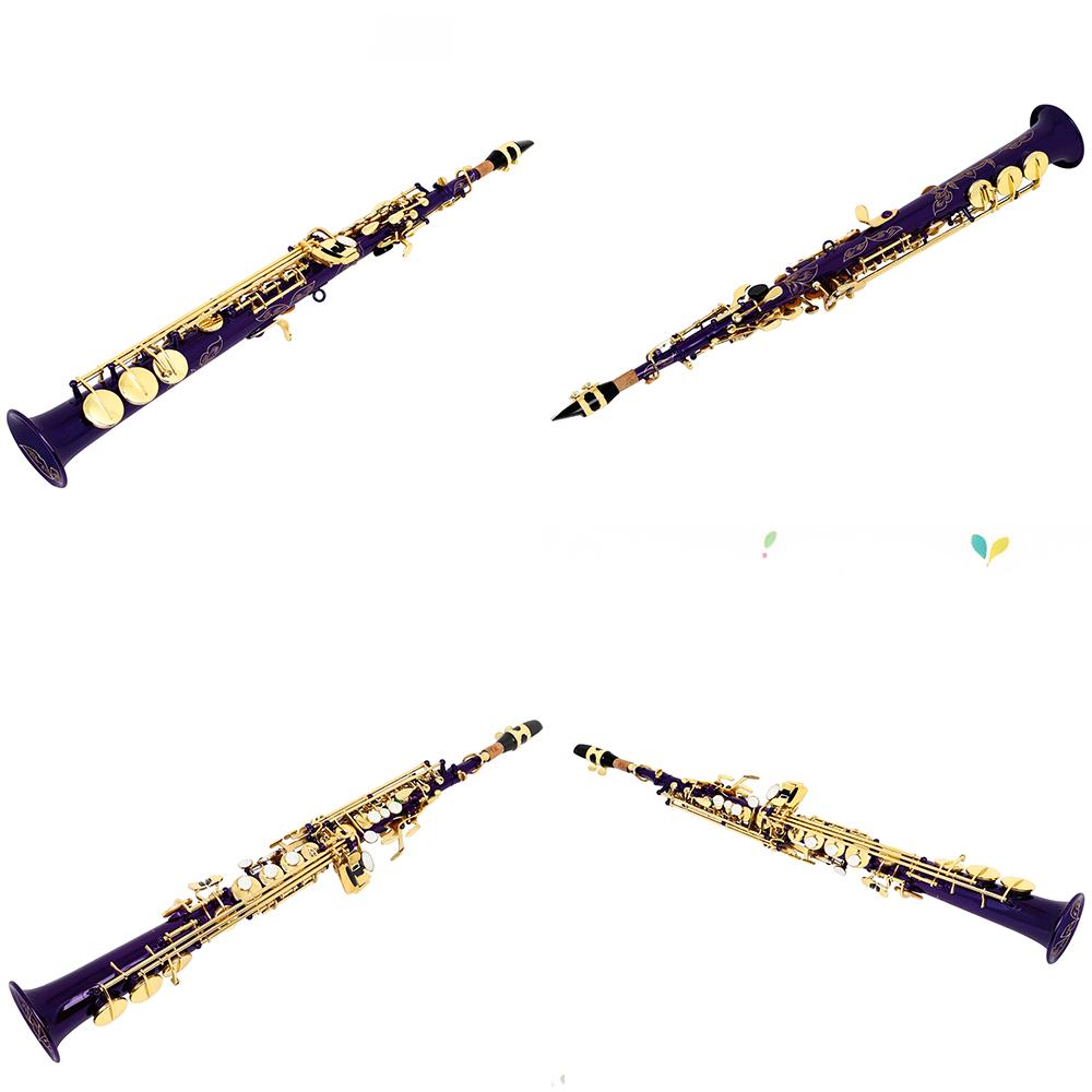 SLADE Bb Purple Soprano Saxophone Sax Brass Body Professional Woodwind Instrument with Case Gloves Straps Set Parts Accessories