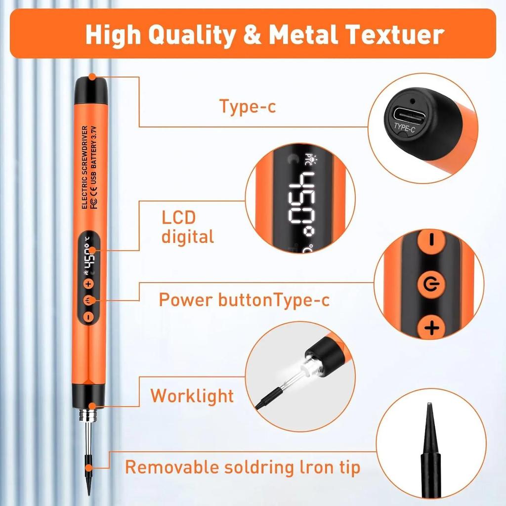 1PC Mini-Akku-Lötkolben-Kit Tragbarer USB-Lötkolben mit digital einstellbarer LCD-Temperatur-Lötpistolen-Kit