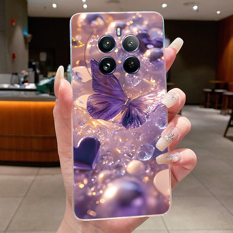 Case For Realme 12 Pro Plus 5G Pretty Flowers Butterfly Clear Soft Silicone TPU Cover For Realme12ProPlus 12 Pro Plus 5G Fundas
