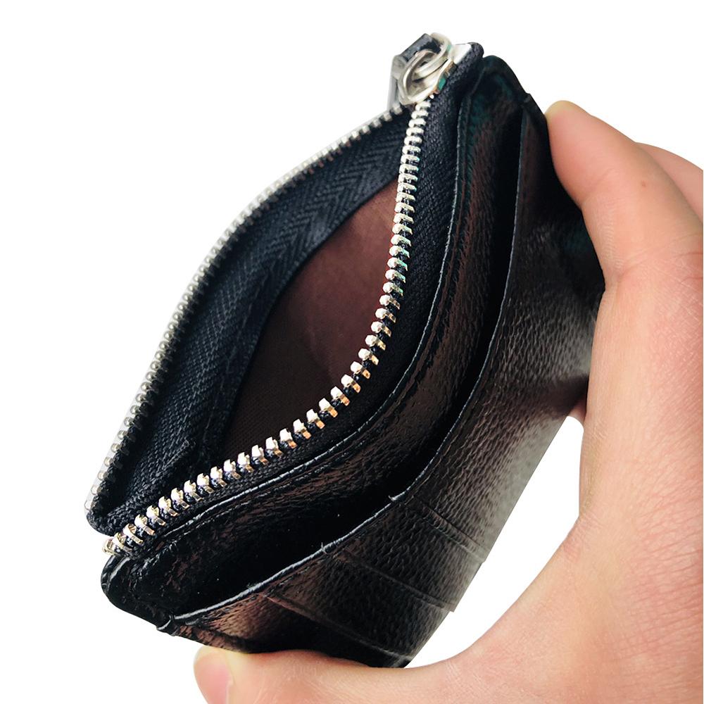 Black Lichee Pattern Leather Multi-purpose Card Wallet Unisex Small Zipper Coin Purse Men's Credit Card Bag ID Card Holders