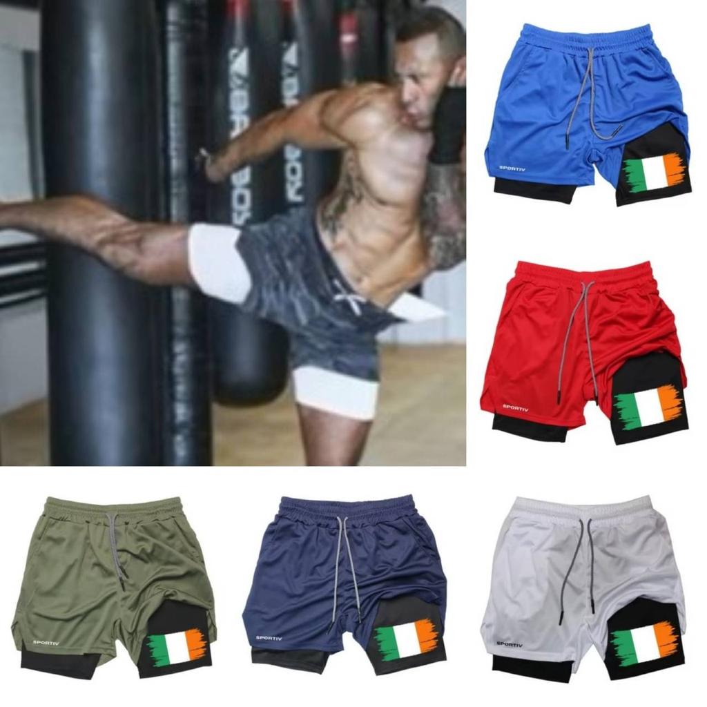 Ireland Flag Camouflage Muay Thai Kick Boxing Shorts Men Women Unisex Casual Sportswear Double Layer Quick Dry Training Sport Gym Fitness Workout