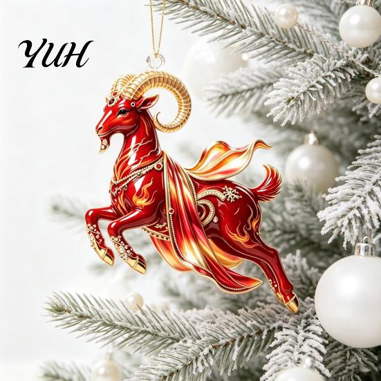 Festive Atmosphere Party Decor Galloping Goat Hanging Ornament, 2D Flat Acrylic Pendant, New Year Unique Animal Pattern Pendants Decoration