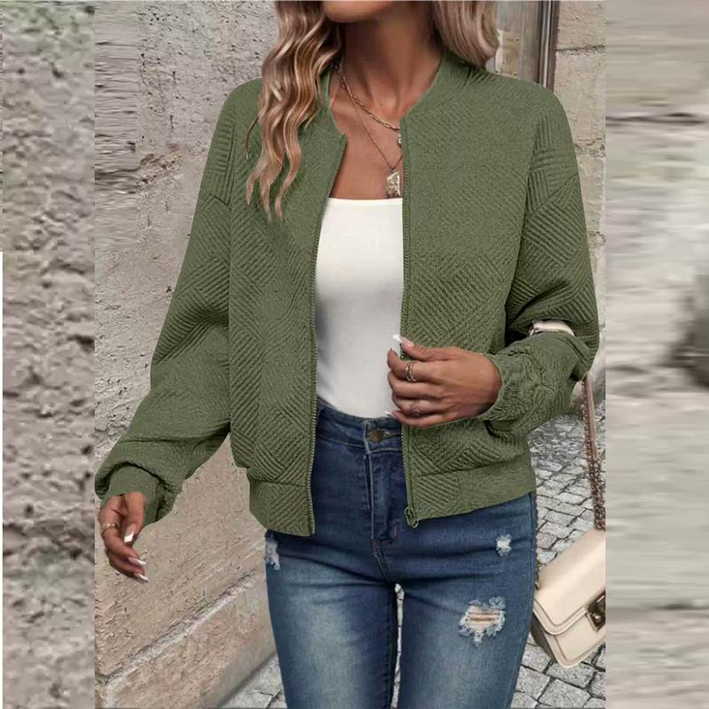 Casual Basics Plain Color Ocket Loose Outwear Coat Female Long Sleeve Zip Up Sweatshirts Jackets Full Zipper Lightweight Jacket