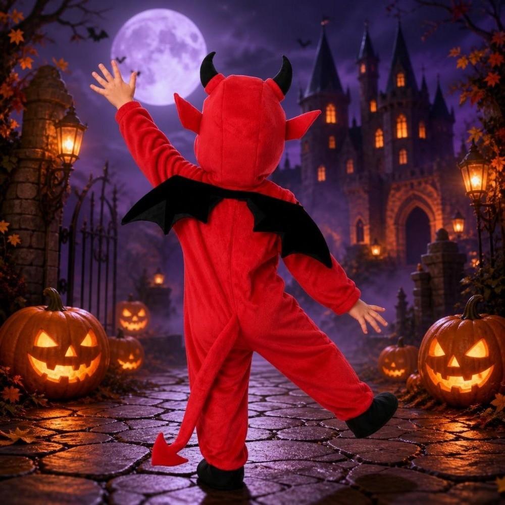 Bat Wings Halloween Bat Bodysuit Red Kids Cosplay Costume Little Devil Jumpsuits All Saints' Day