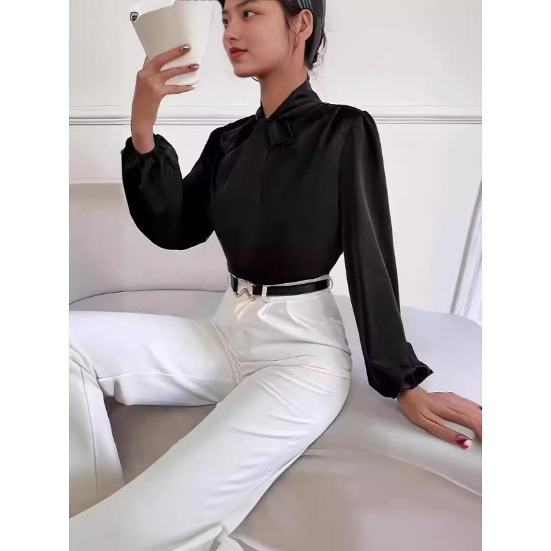 YYFS Damemote Uformelt vår, høst ensfarget trykk med lange armer bluser og skjorter