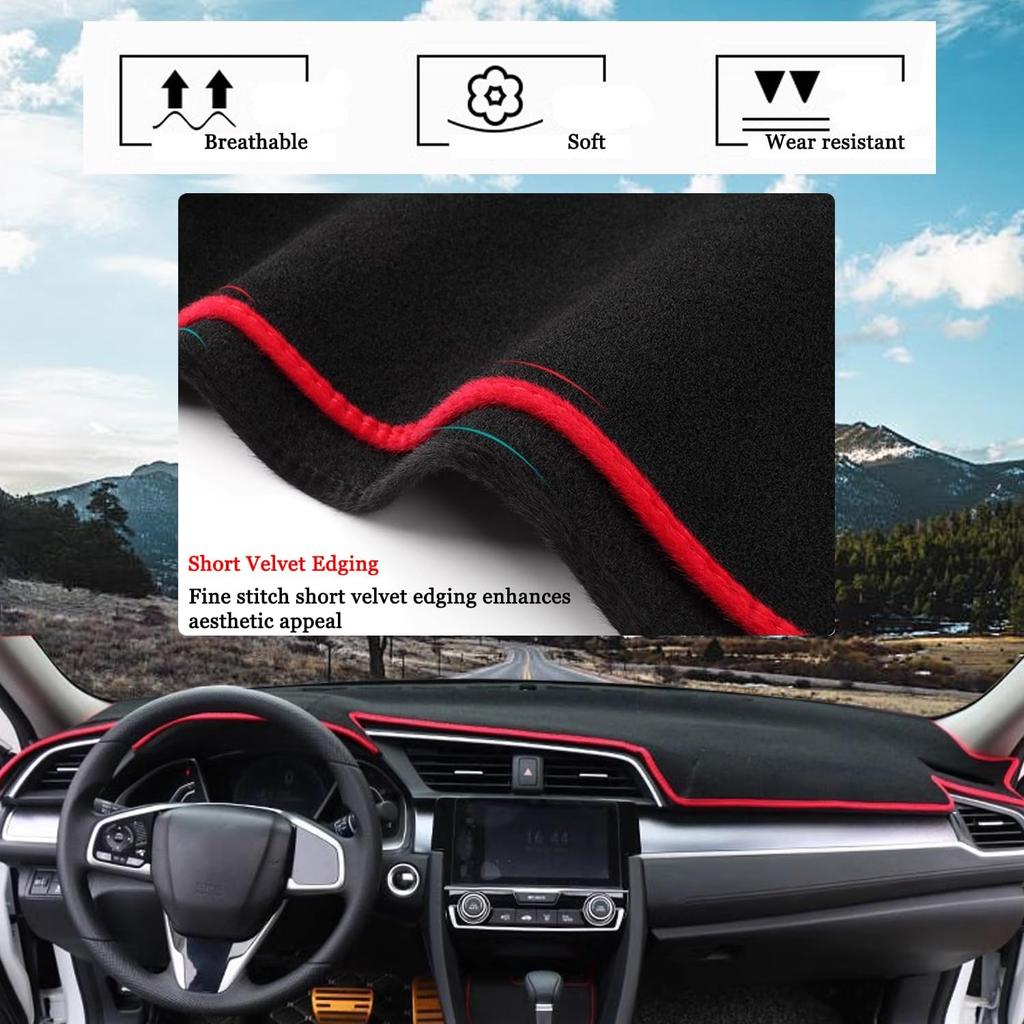 Dashboard Cover Dash Cover Mat Pad Carpet Custom Fit for Honda Civic Coupe Sedan/Hatchback 2016 2017 2018 2019 2020 2021 Accessories Anti-Skid Center